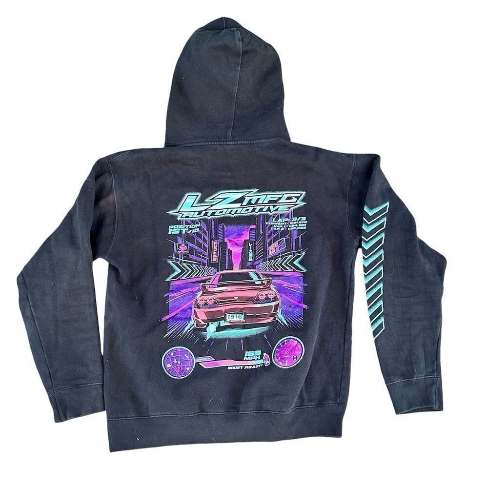LZMFG Medium Black Racecar Graphic‎ Pullover Hoodie Unisex